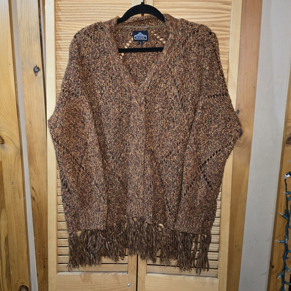 Angie Womens Orange & Brown Fringe Sweater, Size Medium